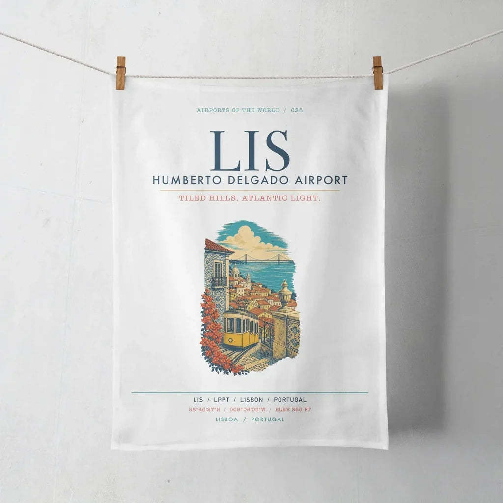 Lisbon Humberto Delgado Airport (LIS) design on white towel