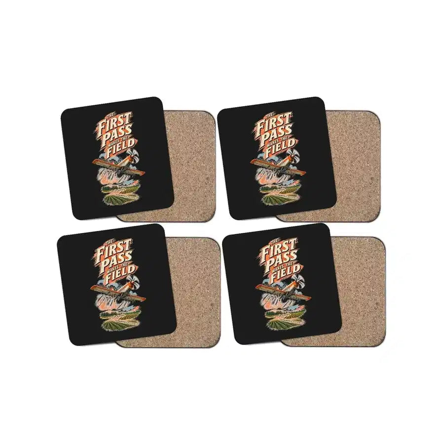 The First Pass Wakes The Field design on black 4 pieces set coaster