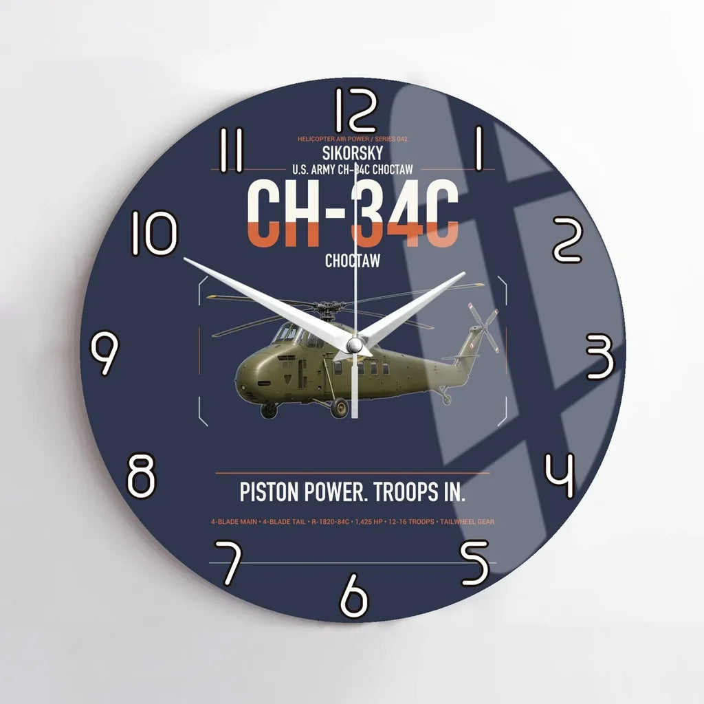 Sikorsky CH-34C Choctaw design on navy blue no frame wall clock