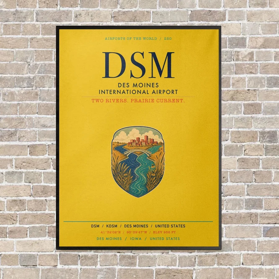 Des Moines International Airport DSM vertical canvas print - framed - yellow background