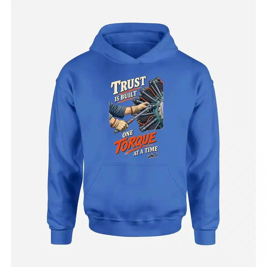 SIGNAL 590 - Trust Is Built One Torque At A Time design on blue hoodie single side