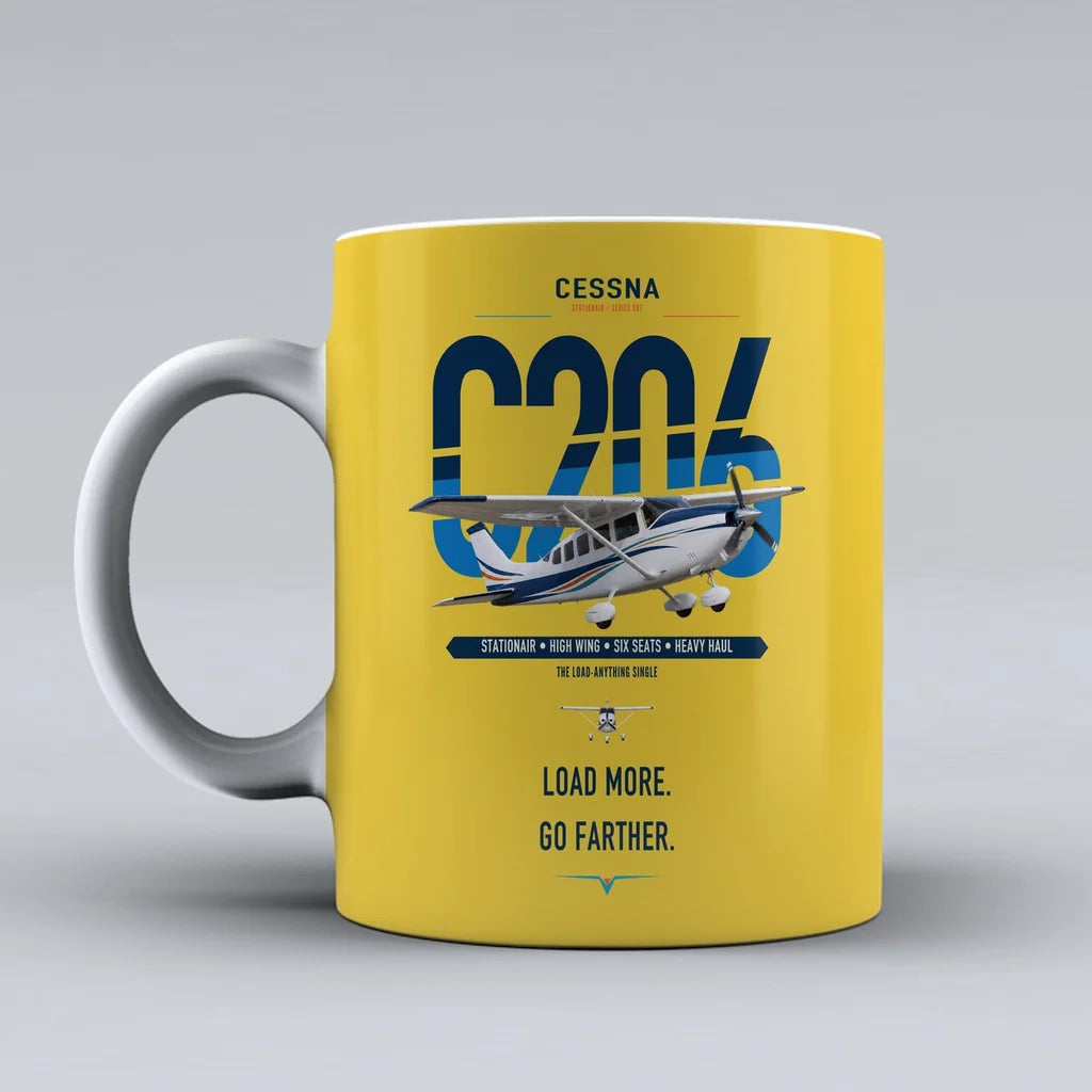 Cessna 206 Stationair design on yellow ceramic mug, double-side print