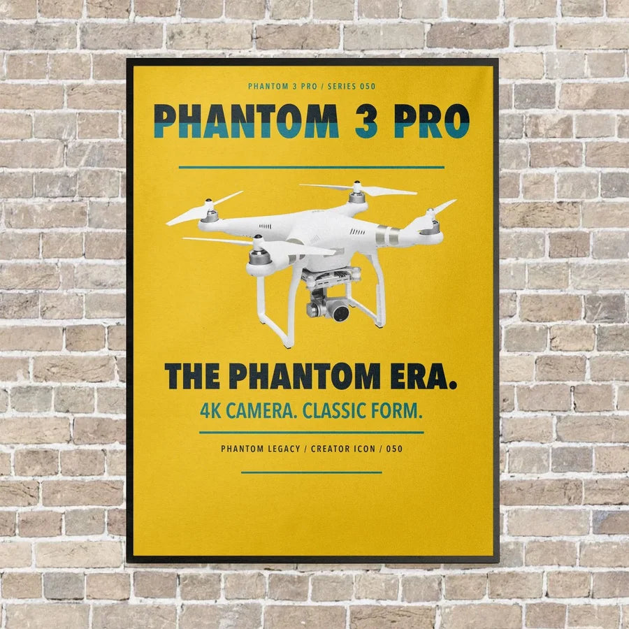 DJI Phantom 3 Professional vertical canvas print - framed - yellow background