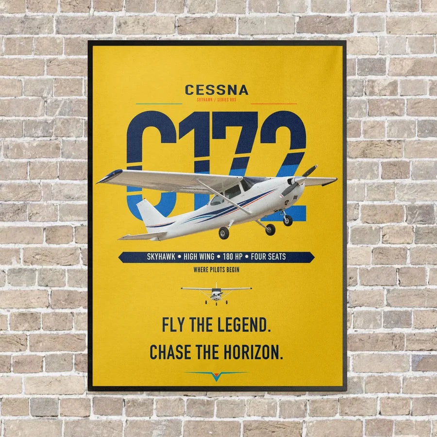 Cessna 172 Skyhawk vertical canvas print - framed - yellow background