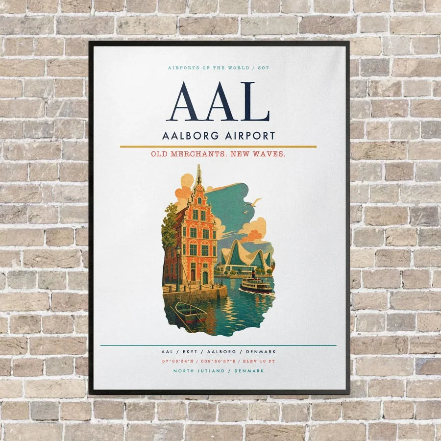 Aalborg Airport AAL - Canvas Framed - White