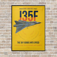 Thumbnail for Saab J 35F Draken vertical canvas print - framed - yellow background