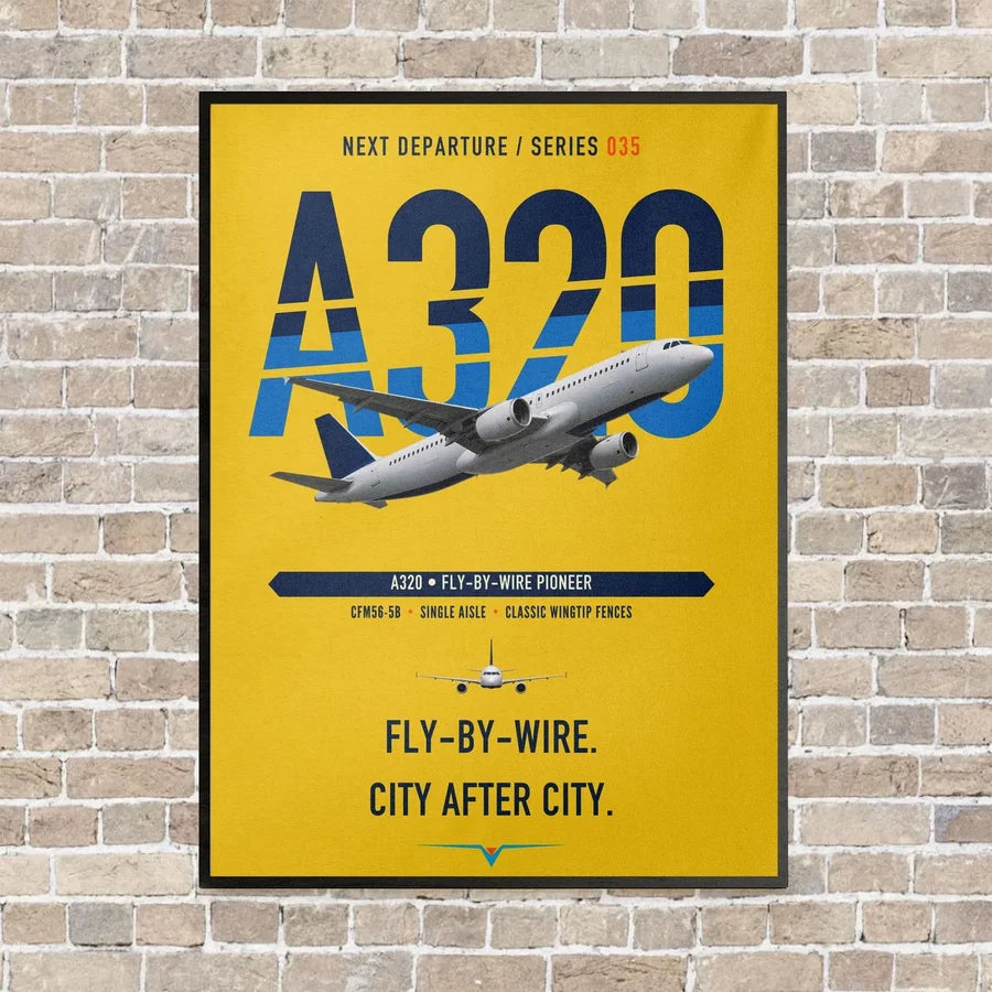 Airbus A320 vertical canvas print - framed - yellow background