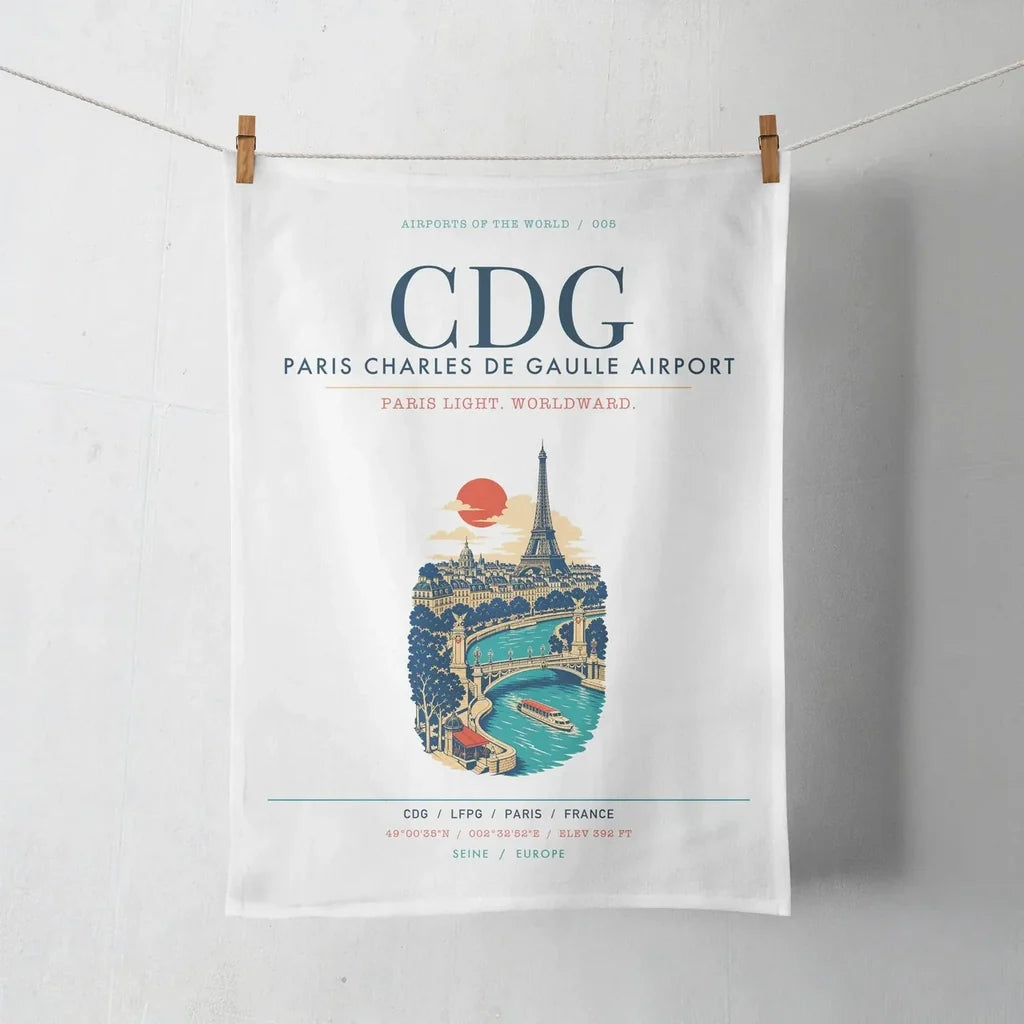 Paris Charles de Gaulle Airport (CDG) design on white towel