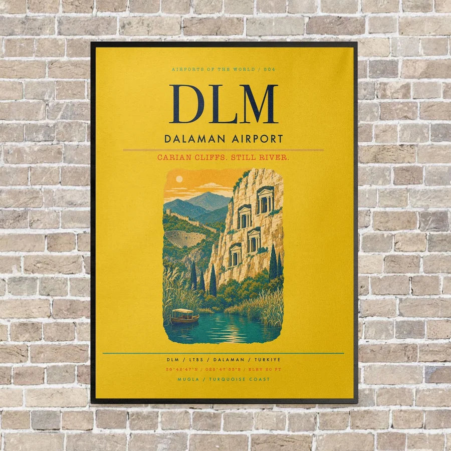 Dalaman Airport DLM vertical canvas print - framed - yellow background