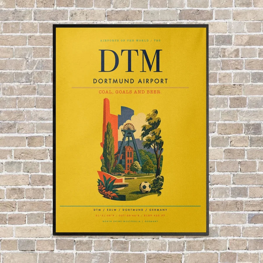 Dortmund Airport DTM vertical canvas print - framed - yellow background