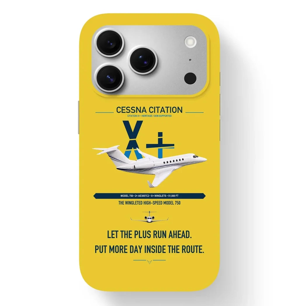 Cessna Citation X+ design on yellow magsafe iphone case, for iPhone 17 Pro