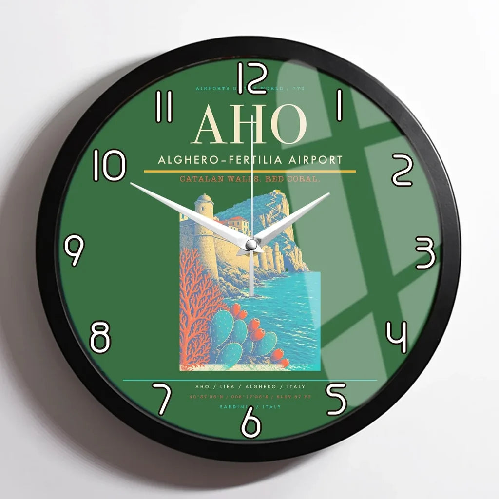 AlgheroFertilia Airport AHO Wall-Clock Framed - Green