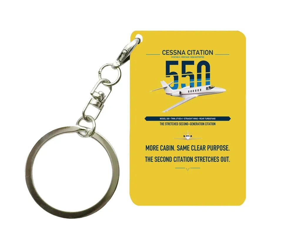 Cessna Citation 550 - Citation II design on yellow designed key chain, double-side print