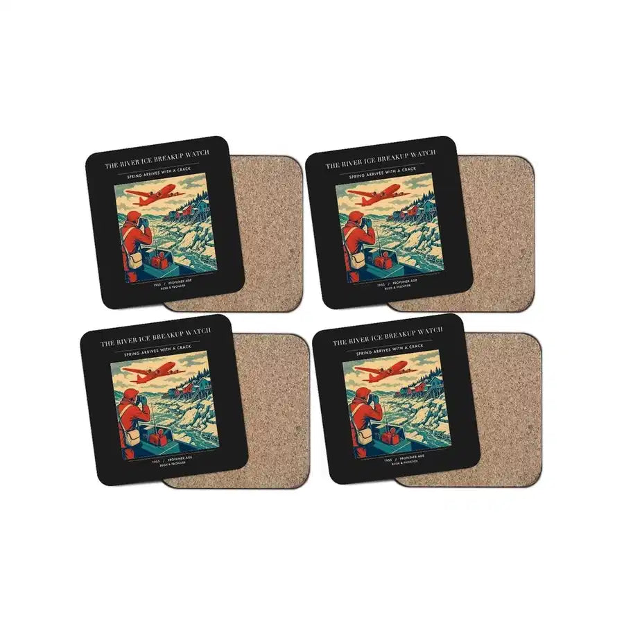 The River Ice Breakup Watch - Designed Coasters design on black 4-pieces-set