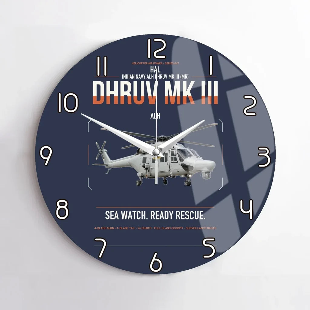 HAL ALH Dhruv Mk III design on navy blue no frame wall clock