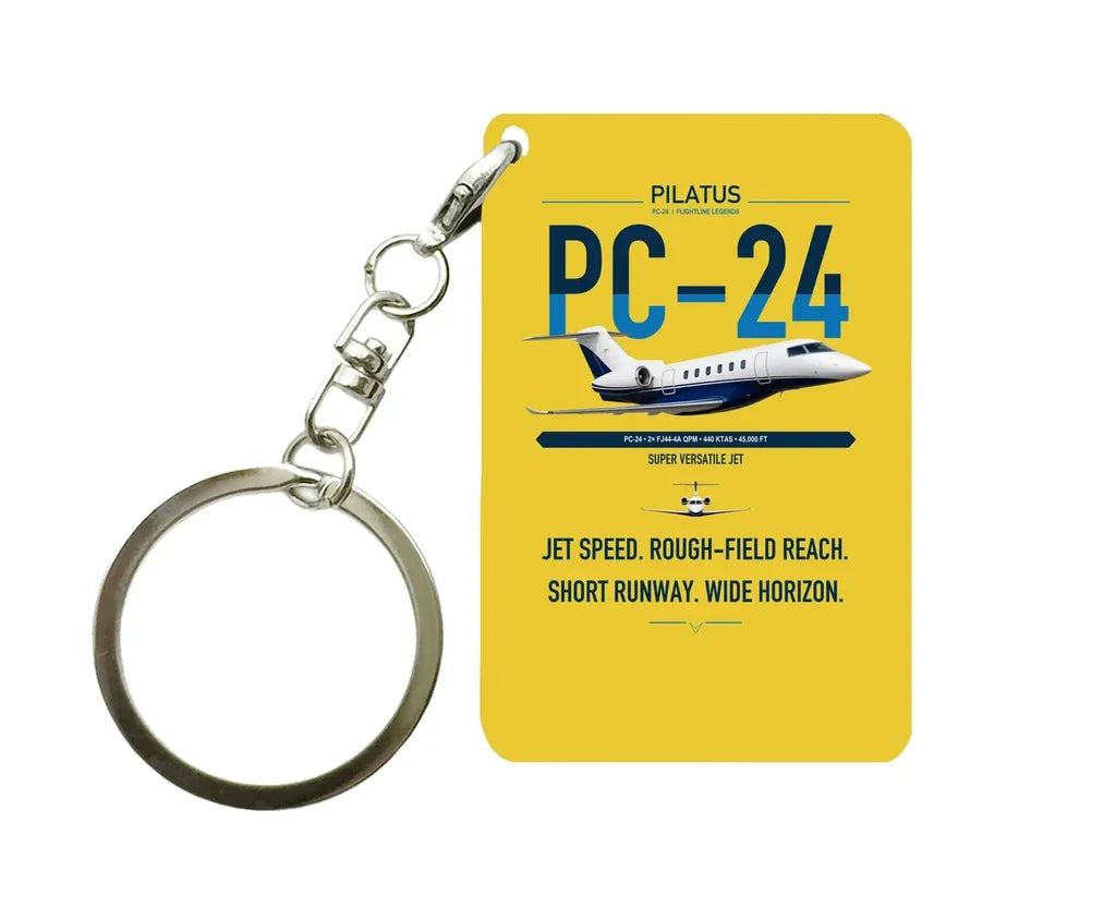 Pilatus PC-24 design on yellow designed key chain, double-side print