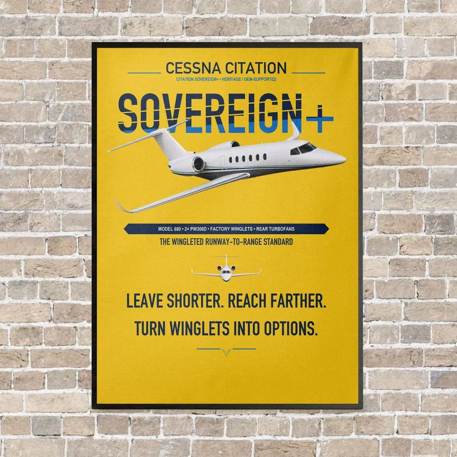 Cessna Citation Sovereign+ vertical canvas print - framed - yellow background