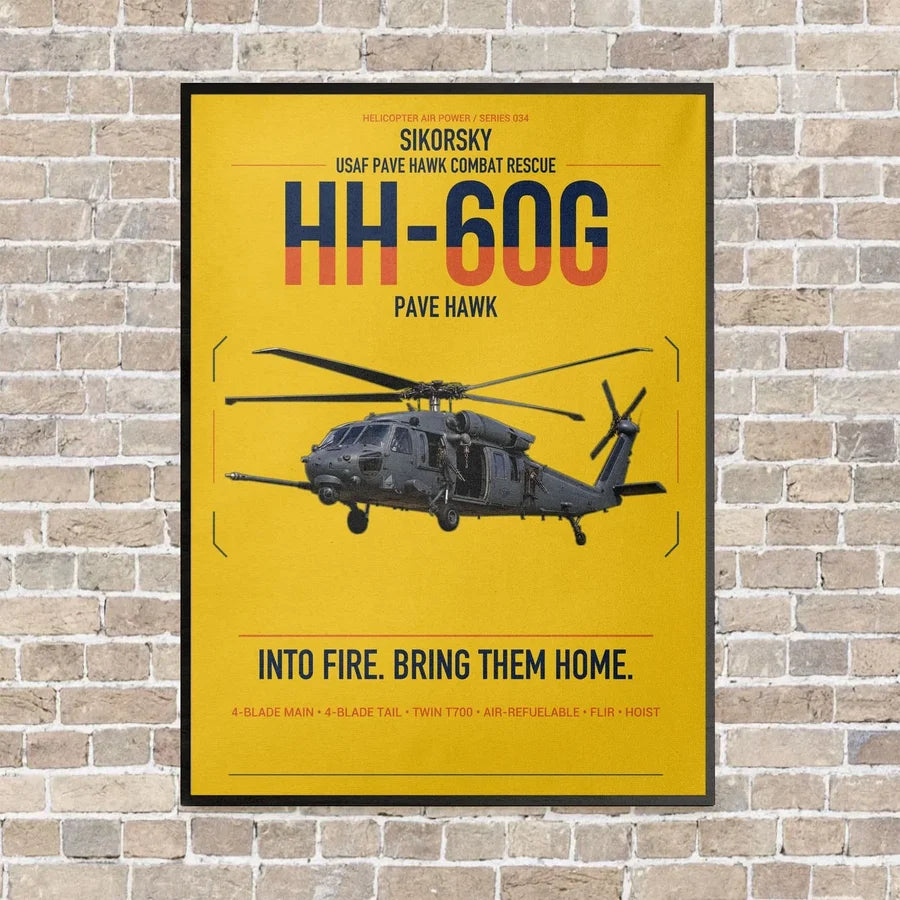 Sikorsky HH-60G Pave Hawk vertical canvas print - framed - yellow background