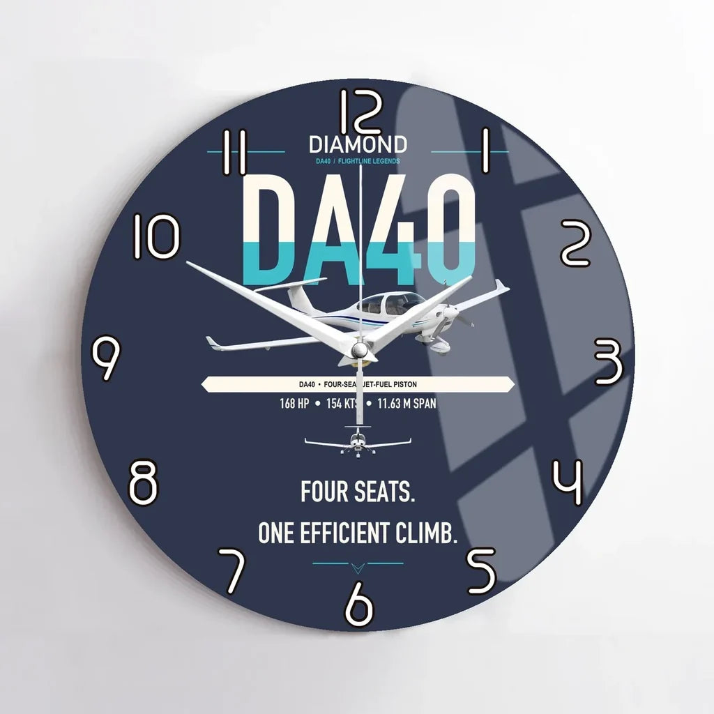 Diamond DA40 design on navy blue no frame wall clock