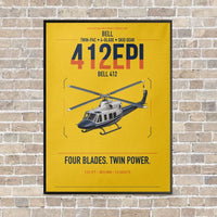 Thumbnail for Bell 412EPI vertical canvas print - framed - yellow background