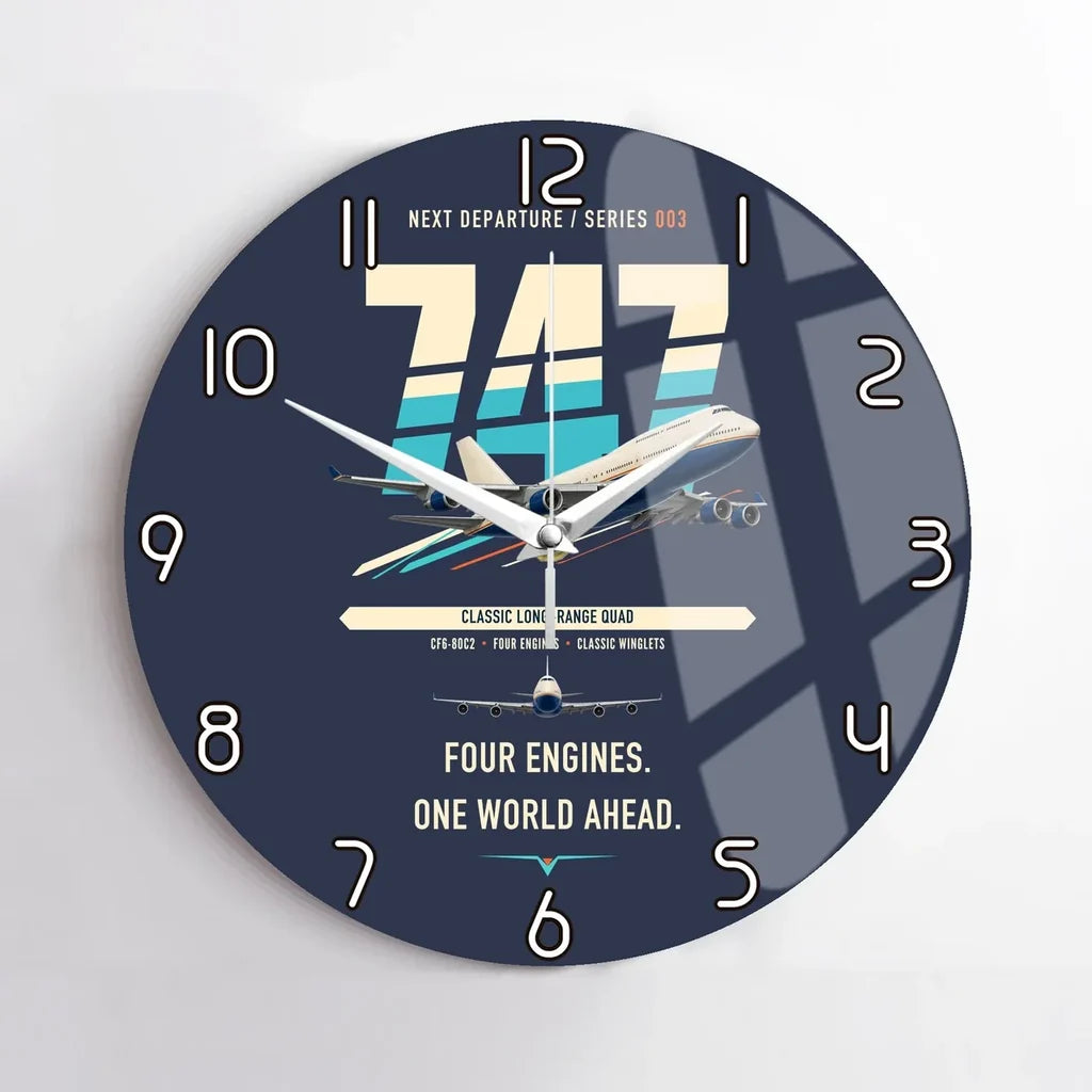 Boeing 747-400 design on navy blue no frame wall clock