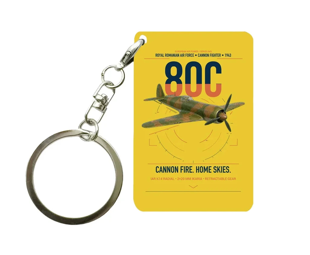 IAR 80C design on yellow designed key chain, double-side print