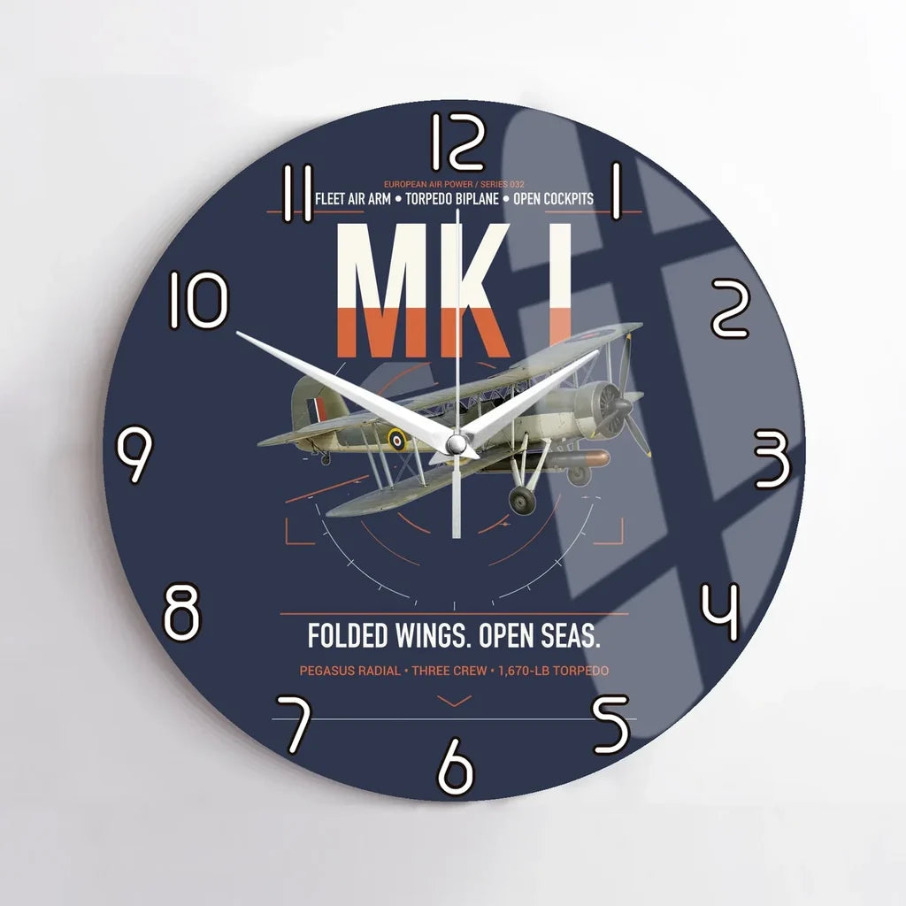 Fairey Swordfish Mk I design on navy blue no frame wall clock
