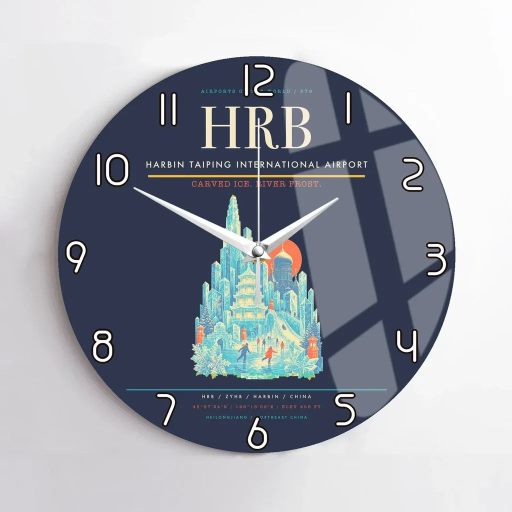 Harbin Taiping International Airport (HRB) design on navy blue no frame wall clock