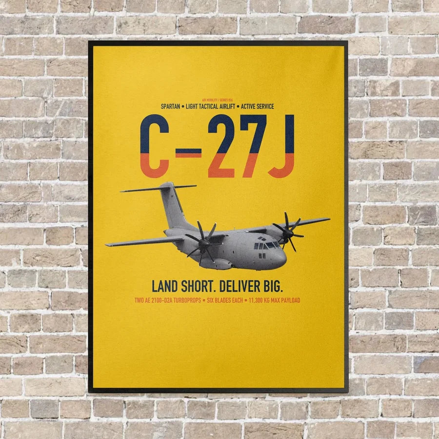 C-27J Spartan vertical canvas print - framed - yellow background