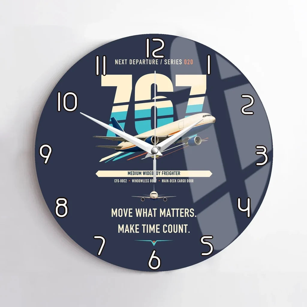 Boeing 767-300F design on navy blue no frame wall clock
