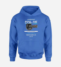Thumbnail for CF34-10E design on blue hoodie single side