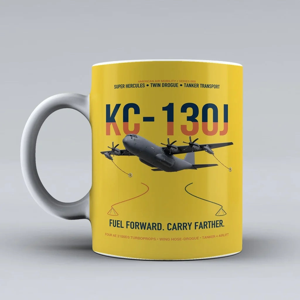 KC-130J SUPER HERCULES design on yellow ceramic mug, double-side print