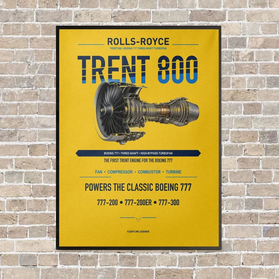 TRENT 800 vertical canvas print - framed - yellow background