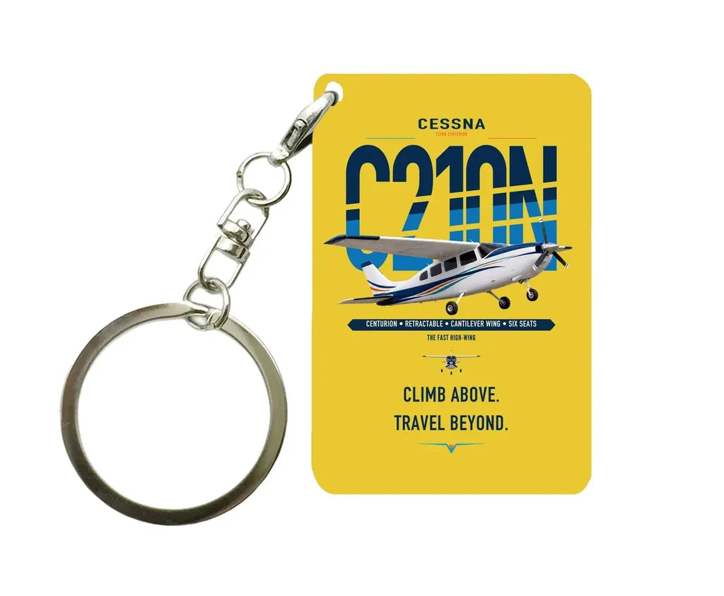Cessna T210N Centurion design on yellow designed key chain, double-side print