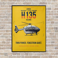 Thumbnail for Airbus H135 vertical canvas print - framed - yellow background
