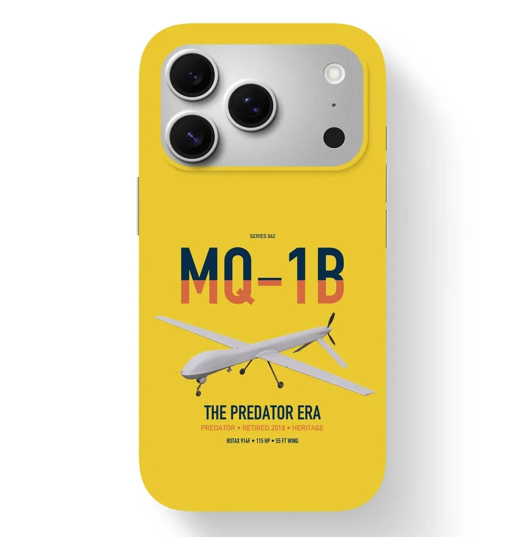 MQ-1B Predator design on yellow magsafe iphone case, for iPhone 17 Pro