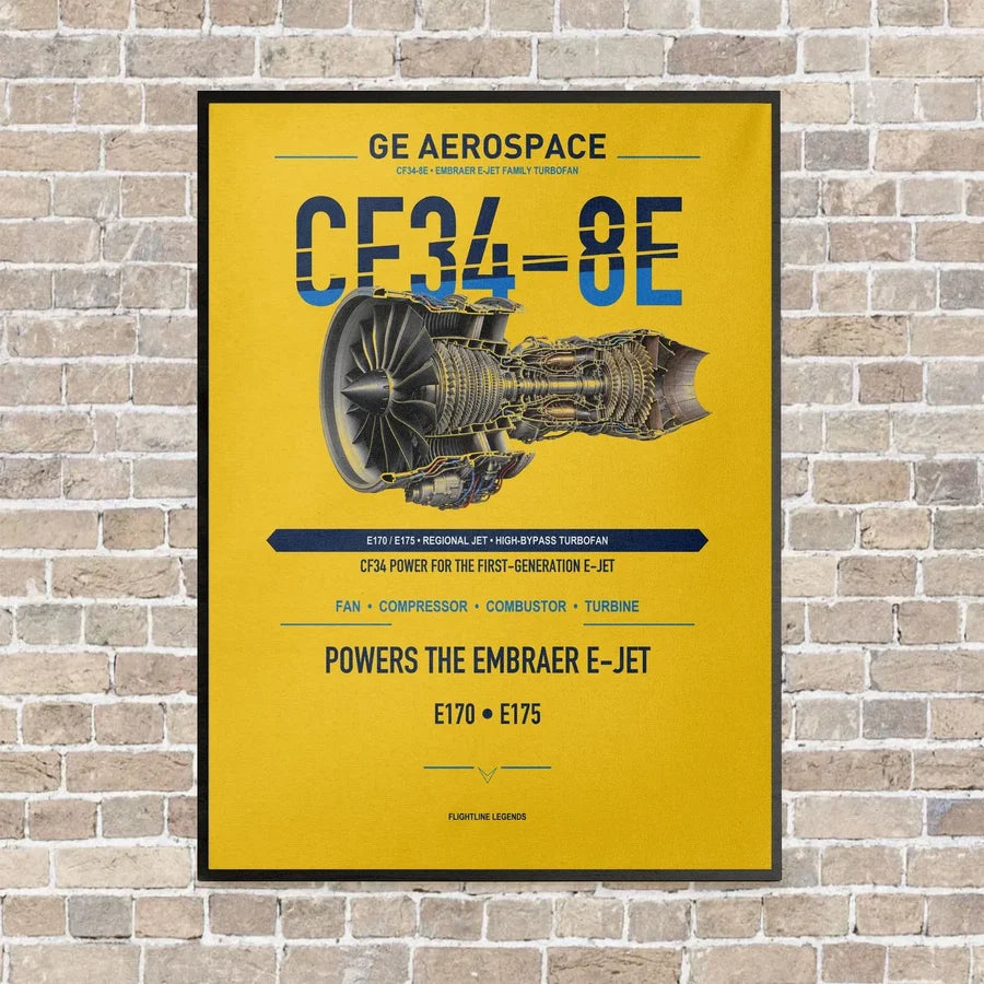 CF34-8E vertical canvas print - framed - yellow background