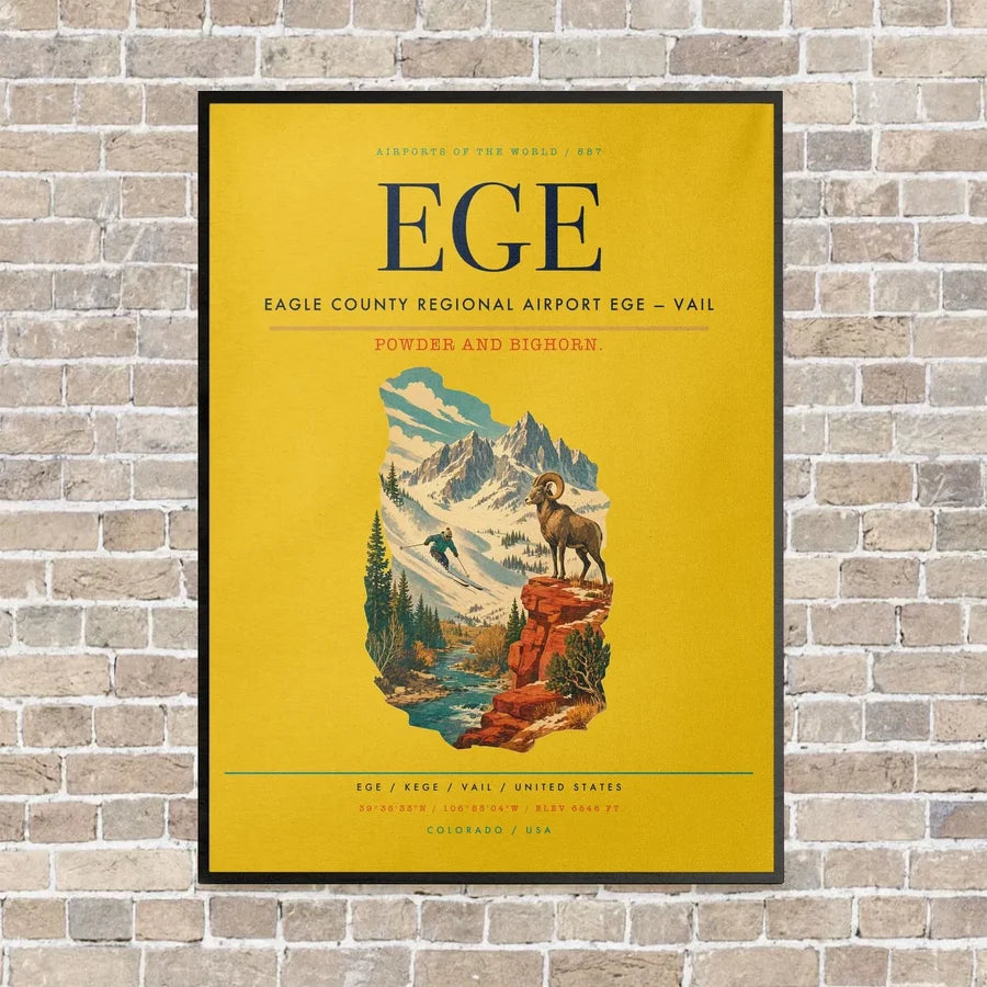 Eagle County Regional Airport EGE — Vail vertical canvas print - framed - yellow background