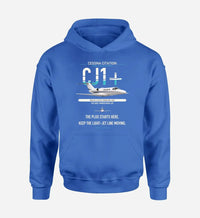 Thumbnail for Cessna Citation CJ1+ design on blue double-side hoodie, single-side print
