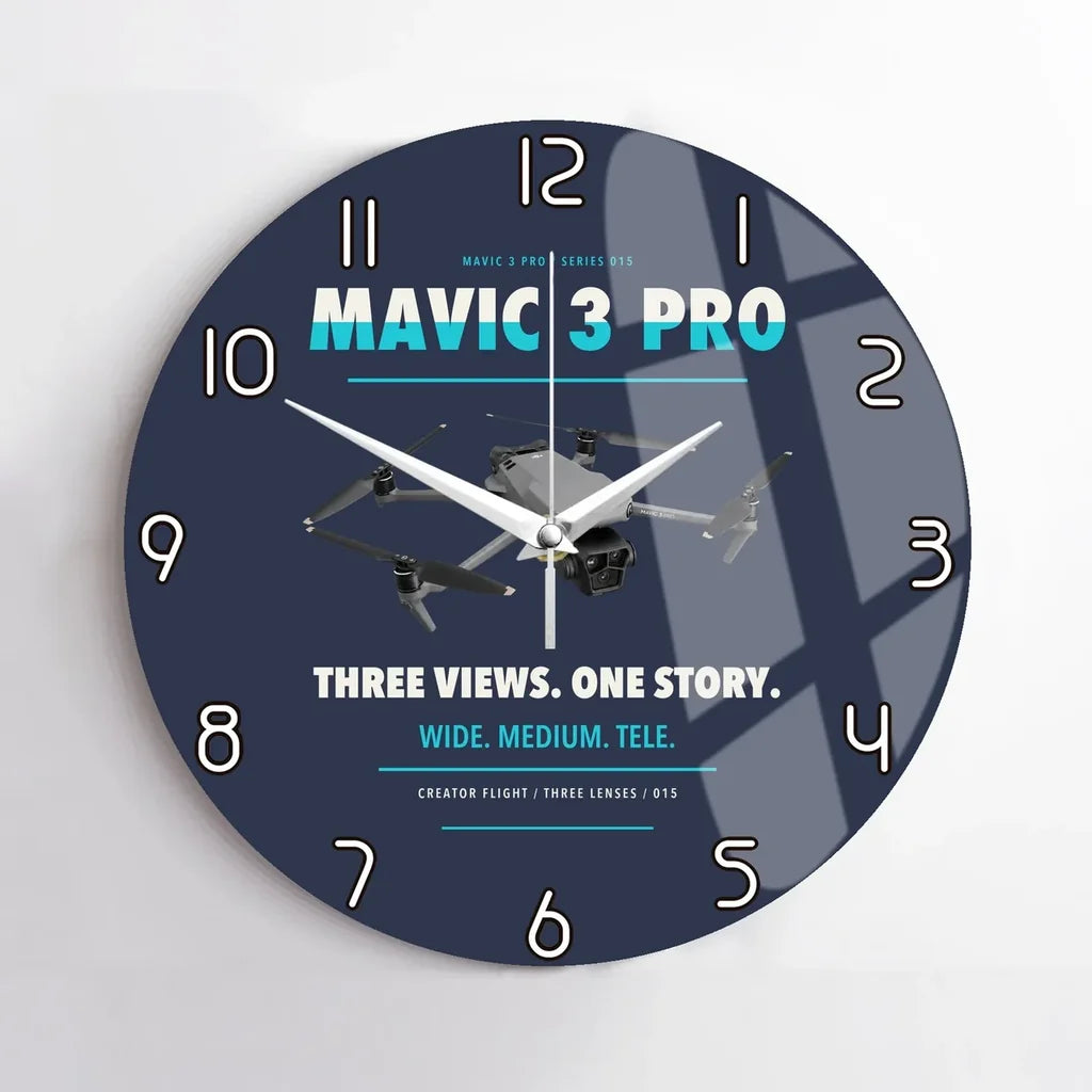 DJI Mavic 3 Pro design on navy blue no frame wall clock