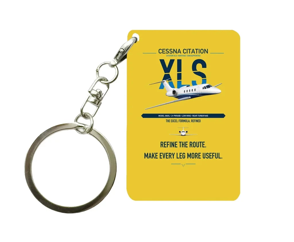 Cessna Citation XLS design on yellow designed key chain, double-side print