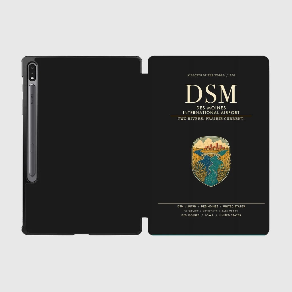 Des Moines International Airport (DSM) design on black samsung tablet tablet case