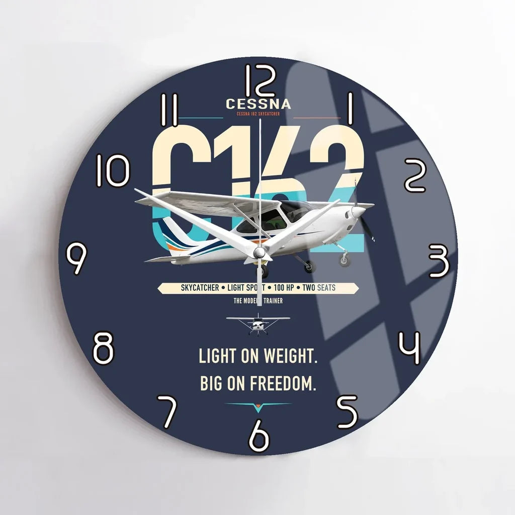 Cessna 162 Skycatcher design on navy blue no frame wall clock