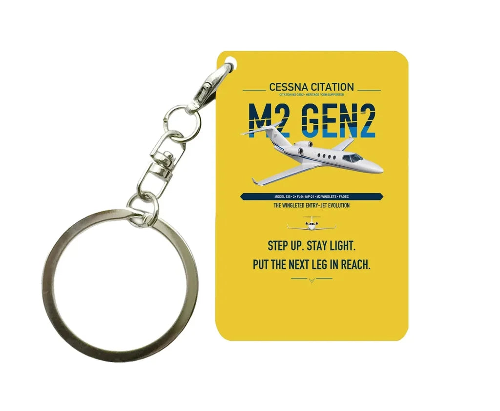 Cessna Citation M2 Gen2 design on yellow designed key chain, double-side print