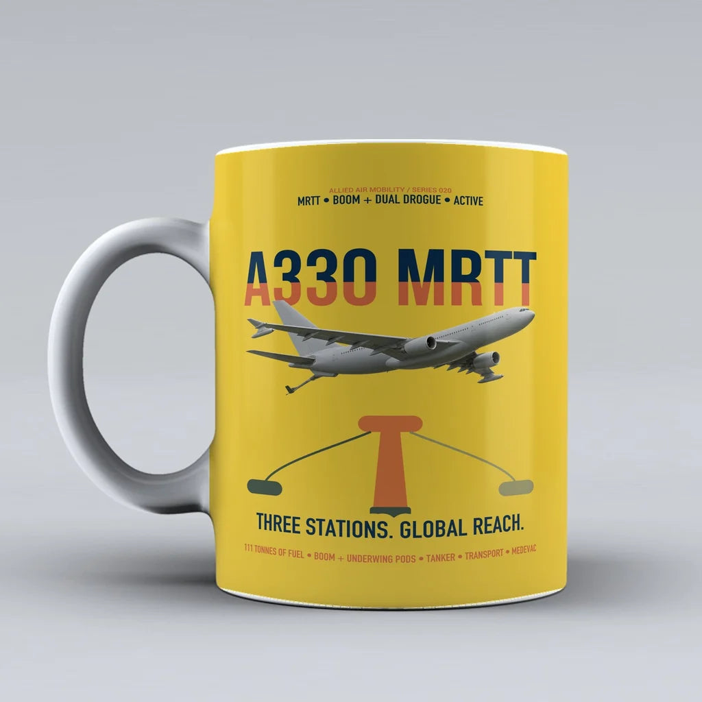 Airbus A330 MRTT design on yellow ceramic mug, double-side print