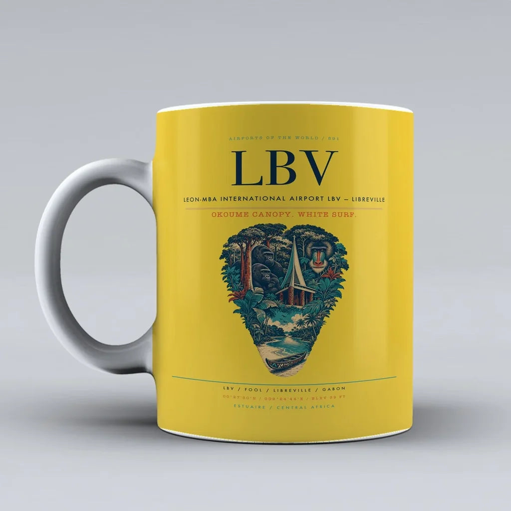 International Airport LBV — Libreville Mug design on yellow leon mba