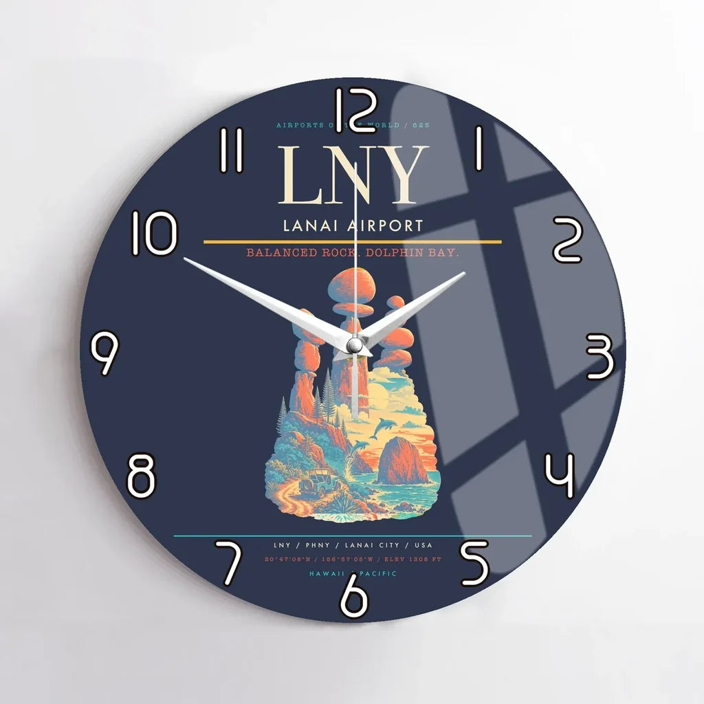 Lanai Airport (LNY) design on navy blue no frame wall clock