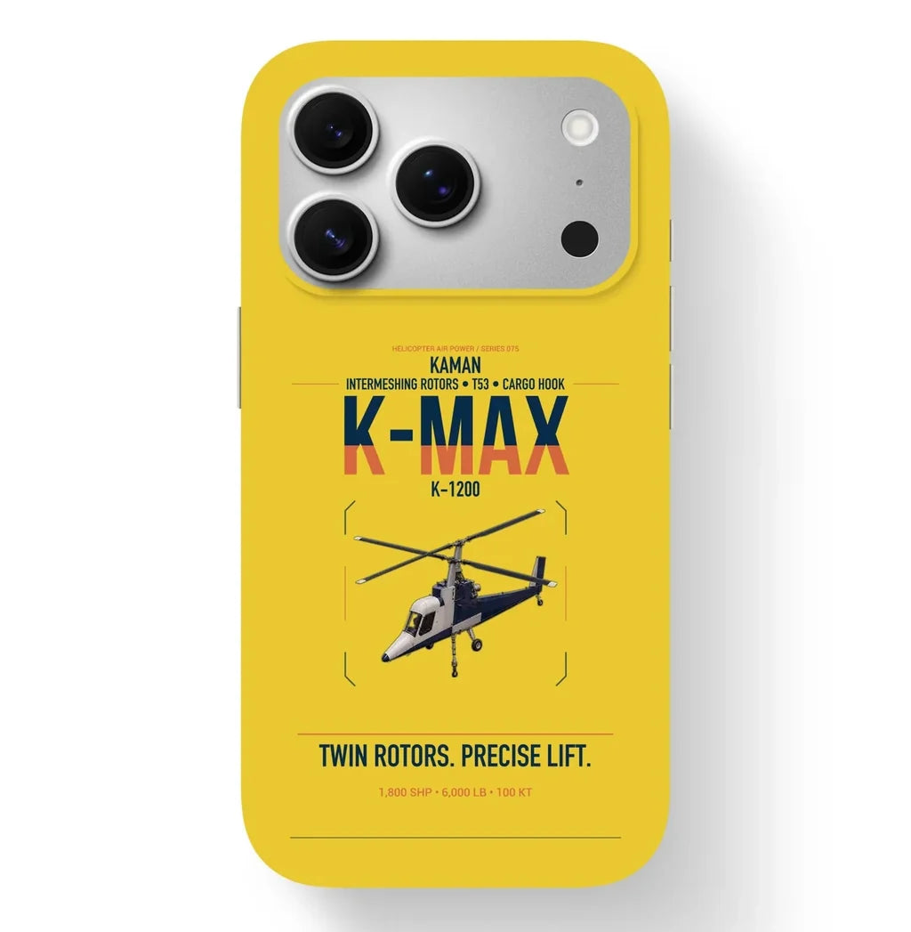 Kaman K-1200 K-MAX design on yellow magsafe iphone case, for iPhone 17 Pro