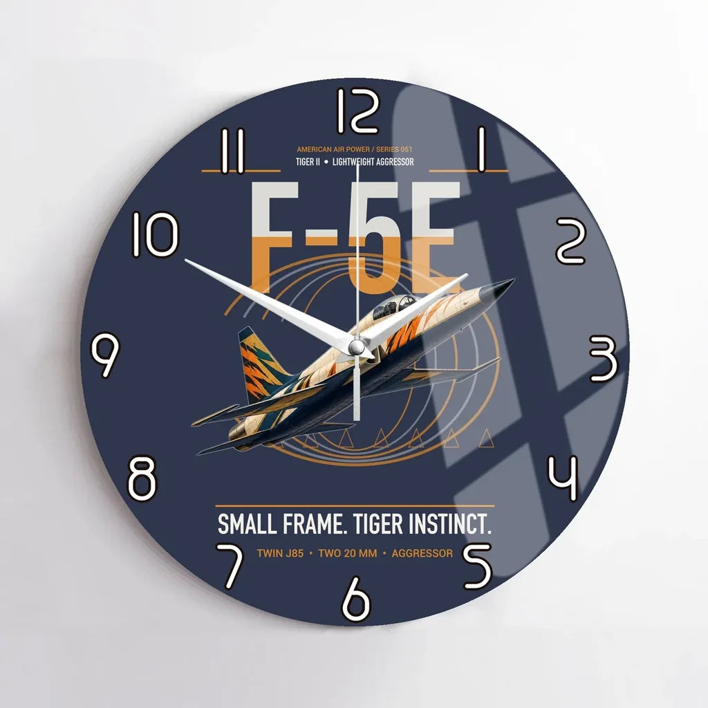F-5E Tiger II design on navy blue no frame wall clock