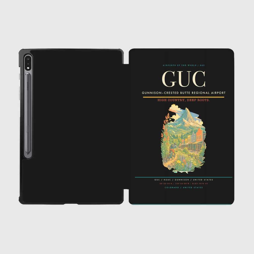 Gunnison–Crested Butte Regional Airport (GUC) design on black samsung tablet tablet case